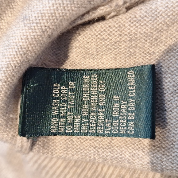 Lauren Ralph Lauren Cream/Gray Cardigan, Pearl Buttons, Silk Cashmere Blend - Picture 8 of 9